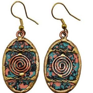 ANJU JEWELRY Brass & Copper Green Patina Earrings with Spiral, EP250, New